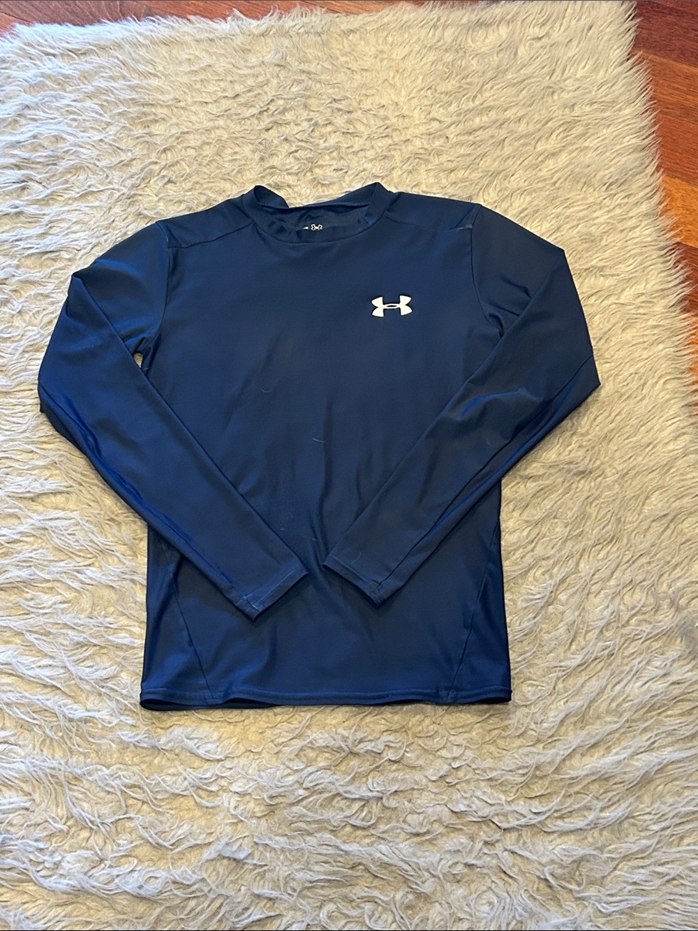 Under Armour Heat Gear Navy Long-Sleeve Performance Top with White Logo